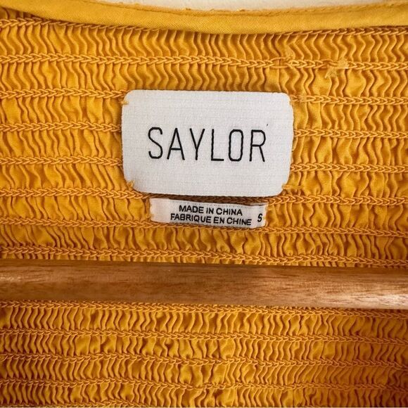 SAYLOR Abril Yellow V-Neck Wrap Smocked Back Puff Sleeve Cropped Top - Picture 7 of 7